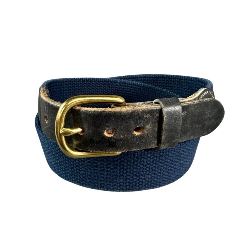 Leather Man Ltd Navy Blue Surcingle Belt Solid Brass Buckle Size 30 Essex CT